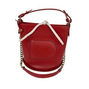 Delvaux Box Calfskin Mini Pin Daily Surpique Red Leather Bucket Bag